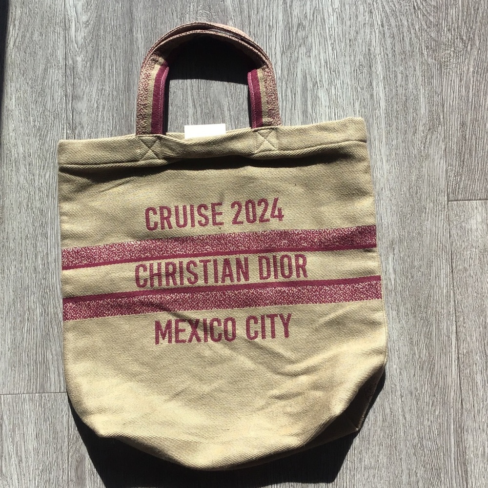 Dior Tan and Burgundy Canvas Tote